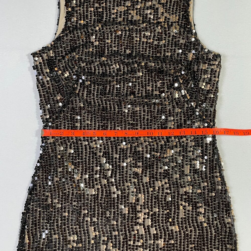 Lauren Ralph Sequins Evening Cocktail Dress Sleeveless Black Tan Gold Size 8 - Picture 11 of 16